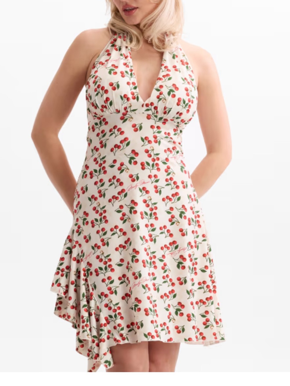 Guess White Halter Dress with Red Cherry Print